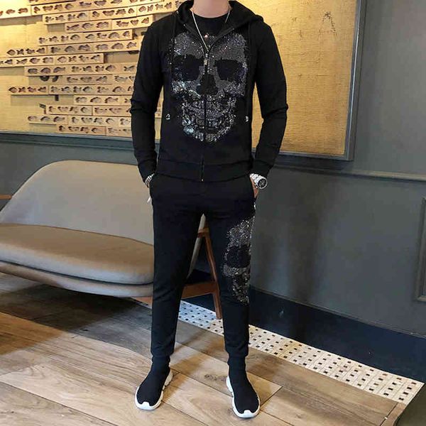 men's jackets big skull brand jacket pullover+casual pants men's star rhinestones 2 piece set v7z0, Black;brown
men's jackets big skull brand jacket pullover+casual pants men's star rhinestones 2 piece set v7z0, Black;brown