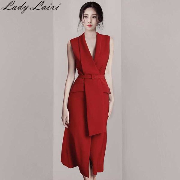 autumn v-neck blazer dress sleeveless sashes red office lady midi dress 210529, Black;gray
autumn v-neck blazer dress sleeveless sashes red office lady midi dress 210529, Black;gray