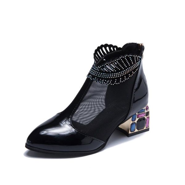 sandals ladies thick heel casual patent leather mesh boots rhinestone line baotou hollow women's shoes, Black
sandals ladies thick heel casual patent leather mesh boots rhinestone line baotou hollow women's shoes, Black
