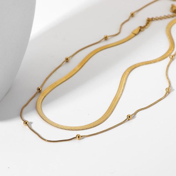chains double layer snake chain bead necklace for women 14k gold plated stainless steel stacking choker, Silver
chains double layer snake chain bead necklace for women 14k gold plated stainless steel stacking choker, Silver
