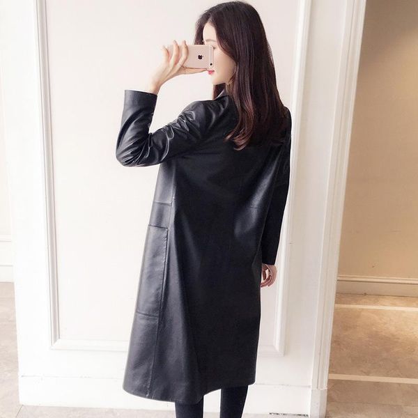 women's leather & faux genuine 100% jacket women spring autumn long female lapel collar slim fit sheepskin coat womens trench, Black
women's leather & faux genuine 100% jacket women spring autumn long female lapel collar slim fit sheepskin coat womens trench, Black