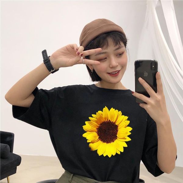 ins loose casual black personality mens and women female sunflower print o neck summer harajuku, White;black
ins loose casual black personality mens and women female sunflower print o neck summer harajuku, White;black