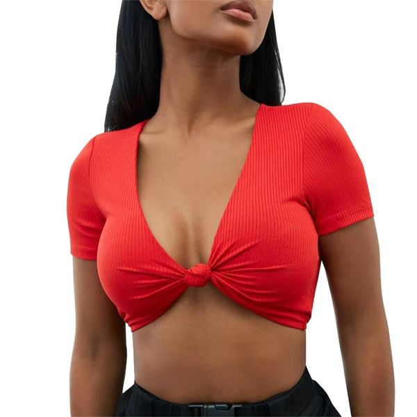 white deep v neck crop wrap knot slim fitted solid t shirt women summer elegant short sleeve tshirt 210607
white deep v neck crop wrap knot slim fitted solid t shirt women summer elegant short sleeve tshirt 210607