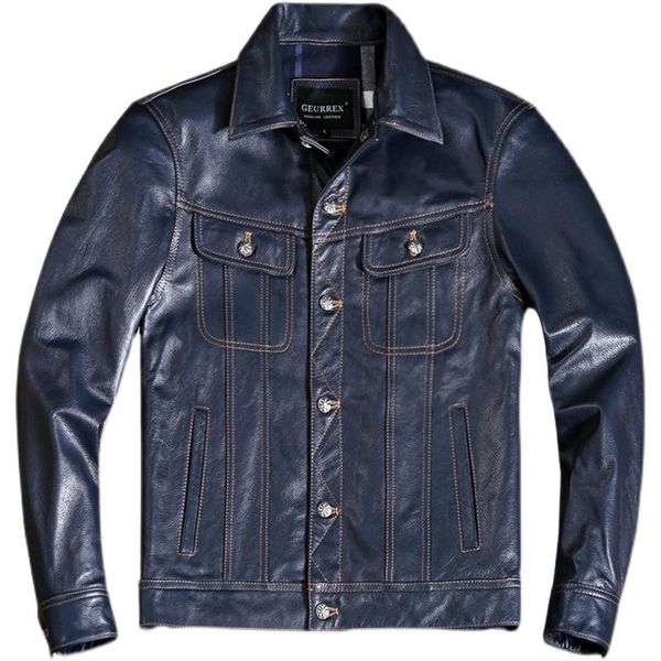 men's leather & faux genuine layer cowhide blue jacket slim short fashion motorcycle large size coat autumn/winter, Black
men's leather & faux genuine layer cowhide blue jacket slim short fashion motorcycle large size coat autumn/winter, Black