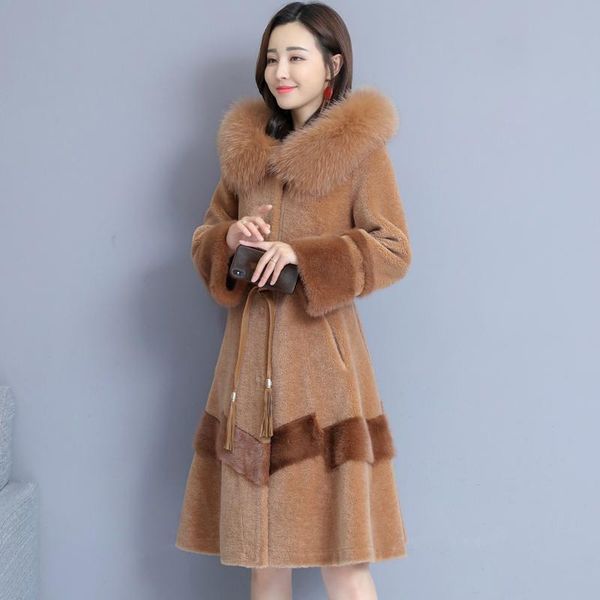 women's fur & faux 2021 winter women sheep shearing hooded coats female medium long slim jacket parker genuine collar coat outerwear, Black
women's fur & faux 2021 winter women sheep shearing hooded coats female medium long slim jacket parker genuine collar coat outerwear, Black