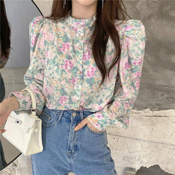 women's blouses & shirts 2021 spring autumn retro korean style temperament shirt women chic pearl buckle slim printing lantern sleeves, White
women's blouses & shirts 2021 spring autumn retro korean style temperament shirt women chic pearl buckle slim printing lantern sleeves, White