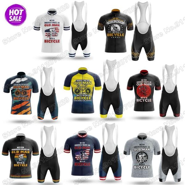 racing sets 2021 old man men's navy cycling jersey set summer clothing road bike suit mountain bicycle shirt bib shorts mtb, Black;blue