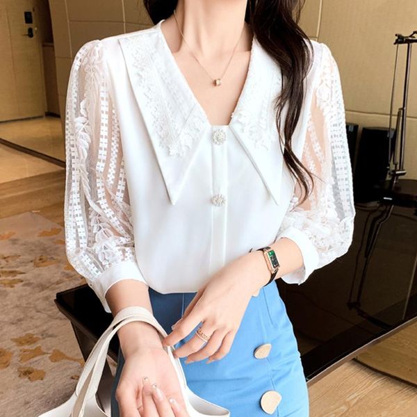 women's blouses & shirts 2021 summer autumn chiffon blouse shirt korean fashion stitching women white lace elegant ol clothing
women's blouses & shirts 2021 summer autumn chiffon blouse shirt korean fashion stitching women white lace elegant ol clothing