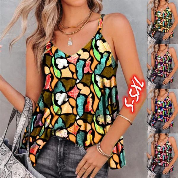 summer casual pullover v neck womens tanks sling multi color abstract vintage printing loose sleeveless tank clothing, White
summer casual pullover v neck womens tanks sling multi color abstract vintage printing loose sleeveless tank clothing, White