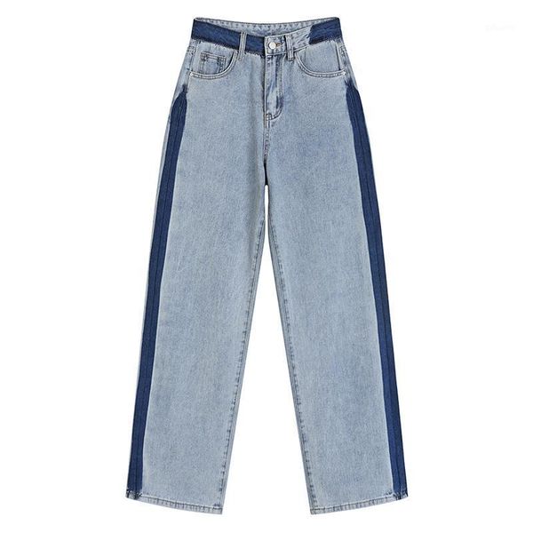 women's jeans autumn style 2021 women korean contrast stitching high-waisted straight loose wide-leg mopping trousers, Blue
women's jeans autumn style 2021 women korean contrast stitching high-waisted straight loose wide-leg mopping trousers, Blue