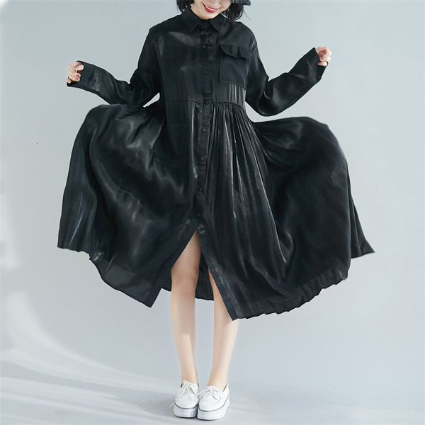 dress large size maxi loose long sleeve stitching pleated women single breasted pocket vestidos solid black, Black;gray
dress large size maxi loose long sleeve stitching pleated women single breasted pocket vestidos solid black, Black;gray
