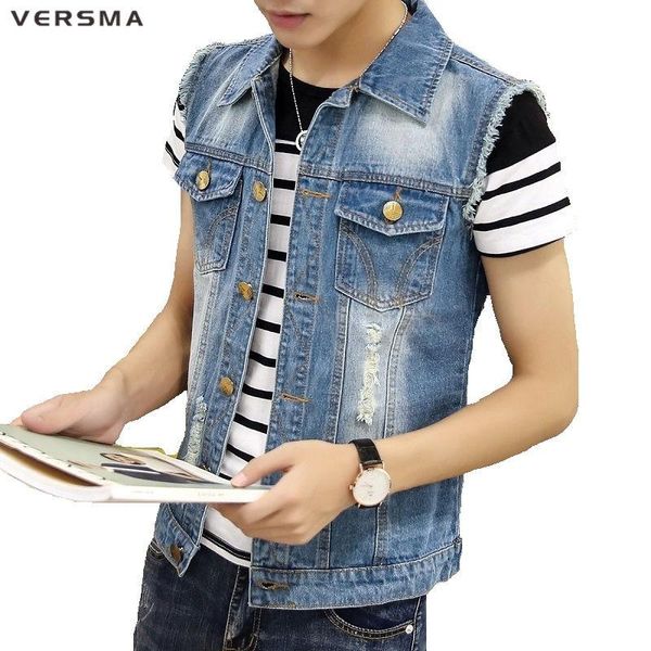 men's vests versma korean slim fit sleeveless jeans vest jacket men waistcoat colete masculino ripped denim for waistcoats, Black;white
men's vests versma korean slim fit sleeveless jeans vest jacket men waistcoat colete masculino ripped denim for waistcoats, Black;white