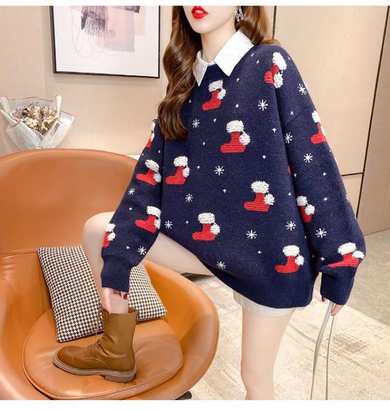 women's sweaters christmas socks print sweater loose thickened autumn winter wear foreign style year red round neck pullover knitted, White;black
women's sweaters christmas socks print sweater loose thickened autumn winter wear foreign style year red round neck pullover knitted, White;black