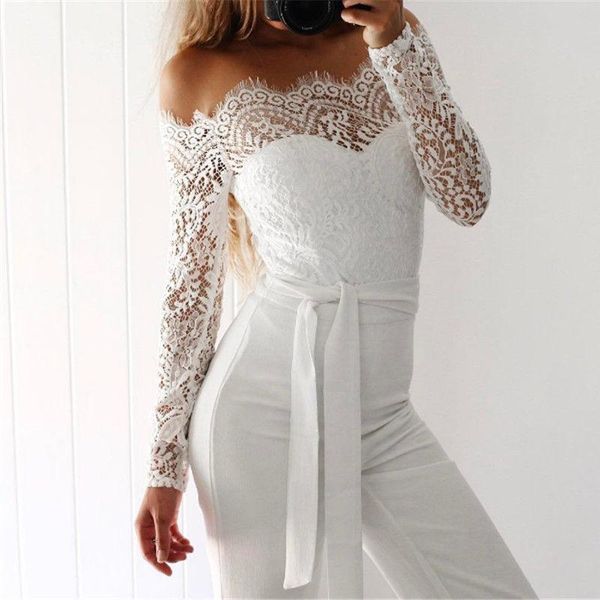 women's jumpsuits & rompers elegant off shoulder lace womens jumpsuit summer casual bandage overalls white long pants, Black;white
women's jumpsuits & rompers elegant off shoulder lace womens jumpsuit summer casual bandage overalls white long pants, Black;white