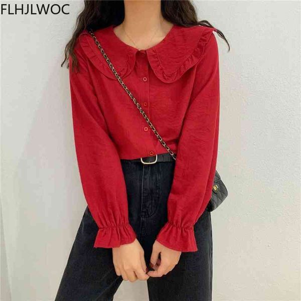 women's knits & tees spring cute peter pan collar women fashion japan style desing sweet girls solid single breasted button s, White
women's knits & tees spring cute peter pan collar women fashion japan style desing sweet girls solid single breasted button s, White