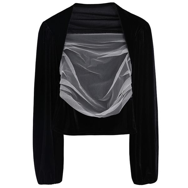 women black velvet mesh patchwork shirt square collar puff sleeve long blouse short spring b0725 210514, White
women black velvet mesh patchwork shirt square collar puff sleeve long blouse short spring b0725 210514, White