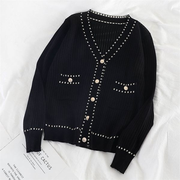 spring autumn women's cardigan single-breasted stitching cardigan korean style loose and thin knit female sweater coat ll295 210918, White;black
spring autumn women's cardigan single-breasted stitching cardigan korean style loose and thin knit female sweater coat ll295 210918, White;black