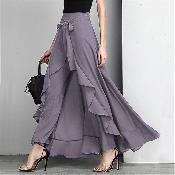 women chiffon womens skirt long palazzo pants high waist irregular ruffle drawstring trouser solid front bandage elegant party pant, Black
women chiffon womens skirt long palazzo pants high waist irregular ruffle drawstring trouser solid front bandage elegant party pant, Black