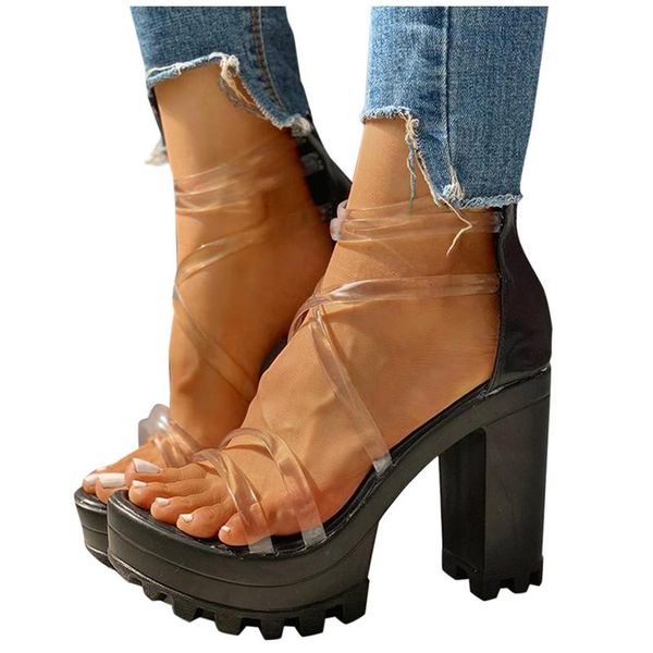 sandals women's chunky heels transparent belt zippered waterproof platform high female plus size 2021 dress shoes, Black
sandals women's chunky heels transparent belt zippered waterproof platform high female plus size 2021 dress shoes, Black