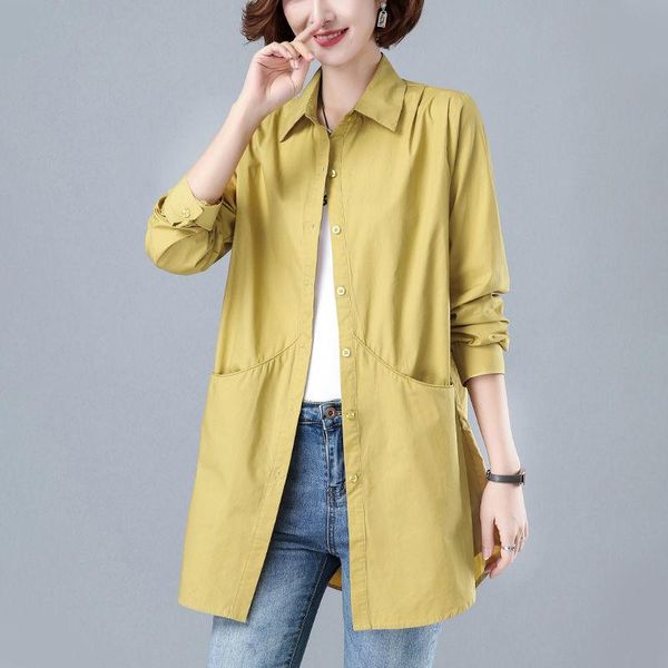 women's blouses & shirts cotton long sleeve shirt spring autumn lapel single breasted pocket loose medium length korean plus size outwe, White
women's blouses & shirts cotton long sleeve shirt spring autumn lapel single breasted pocket loose medium length korean plus size outwe, White