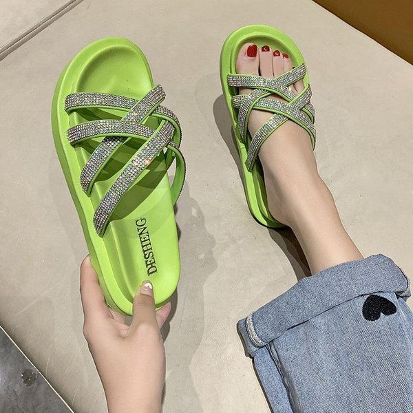 slippers shoes low glitter slides woman's platform fashion cross-tied jelly 2021 summer soft luxury rome crystal basic hoof heel, Black
slippers shoes low glitter slides woman's platform fashion cross-tied jelly 2021 summer soft luxury rome crystal basic hoof heel, Black