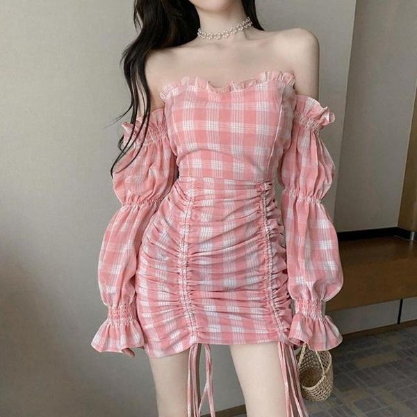 casual dresses drop women off shoulder long puff sleeve plaid drawstring bodycon strapless dress, Black;gray
casual dresses drop women off shoulder long puff sleeve plaid drawstring bodycon strapless dress, Black;gray