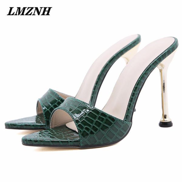 brand designer women's shoes metal toe stiletto pointed snake print sandals ladies slingbacks high heels slippers dress, Black