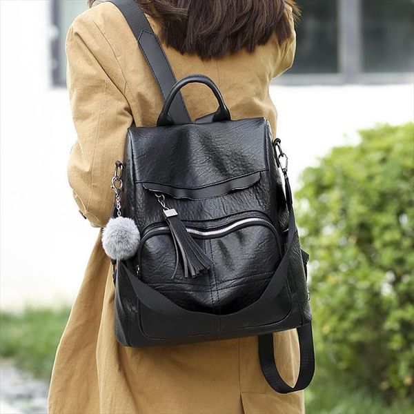 arrive women fashion backpack soft leather tassel travel bags school for girls black a1672
arrive women fashion backpack soft leather tassel travel bags school for girls black a1672