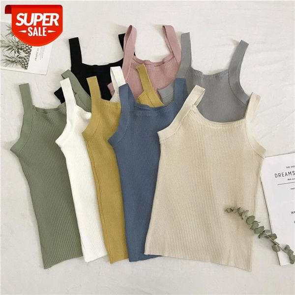 2021 summer knit tank women girls camisole slash-neck sleeveless t shirt short female basic camis #l81c, White 
2021 summer knit tank women girls camisole slash-neck sleeveless t shirt short female basic camis #l81c, White