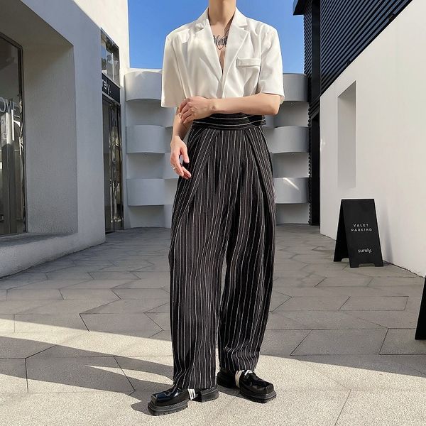 pants fashionable the net red wear with vertical stripe men's british wide leg temperament high waist 2021 product, Black
pants fashionable the net red wear with vertical stripe men's british wide leg temperament high waist 2021 product, Black
