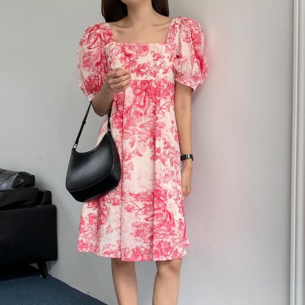 women pink casual tie dye pleated mini dress square collar short puff sleeve fashion spring summer 16f0678 210510, Black;gray
women pink casual tie dye pleated mini dress square collar short puff sleeve fashion spring summer 16f0678 210510, Black;gray