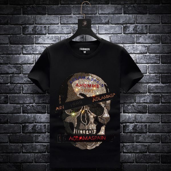 fashion t shirt european summer 2021 men's short sleeve drill skull half social youth, White;black
fashion t shirt european summer 2021 men's short sleeve drill skull half social youth, White;black