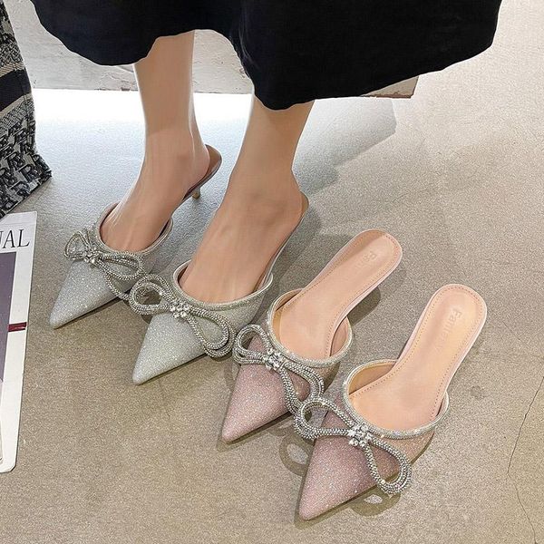 summer elegant women glitter pink silver 5cm low heels slippers ins bling crystal high slides knots mules party shoes, Black
summer elegant women glitter pink silver 5cm low heels slippers ins bling crystal high slides knots mules party shoes, Black