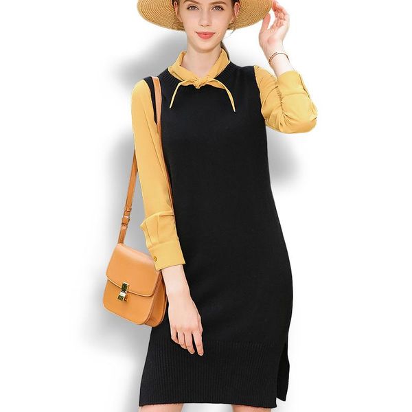 women's sweaters 2021 autumn winter cashmere long vest women mid-long sleeveless sweater dress female knitted o-neck slit pullover fash, White;black
women's sweaters 2021 autumn winter cashmere long vest women mid-long sleeveless sweater dress female knitted o-neck slit pullover fash, White;black