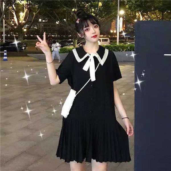 luxury casual dresses large women's summer french minority doll collar medium and long skirt fat mm lace up short sleeve pleated drs, Black;gray
luxury casual dresses large women's summer french minority doll collar medium and long skirt fat mm lace up short sleeve pleated drs, Black;gray