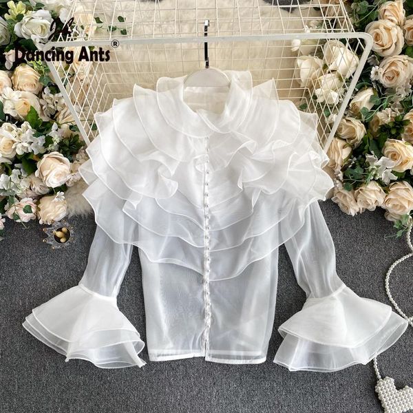 women solid high waist o-neck long flare sleeve blouse ruffles single-breasted french chic autumn casual woman fashion shirts women's b, White
women solid high waist o-neck long flare sleeve blouse ruffles single-breasted french chic autumn casual woman fashion shirts women's b, White
