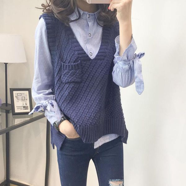 women's vests students v neck sleeve white knitted autumn winter women sweater casual loose outwear solid preppy style, Black;white
women's vests students v neck sleeve white knitted autumn winter women sweater casual loose outwear solid preppy style, Black;white