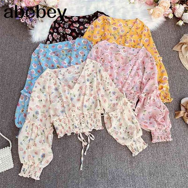 spring autumn sweet all-match v-neck puff sleeve shirt bandage waist slim short floral shirt 210715, White
spring autumn sweet all-match v-neck puff sleeve shirt bandage waist slim short floral shirt 210715, White