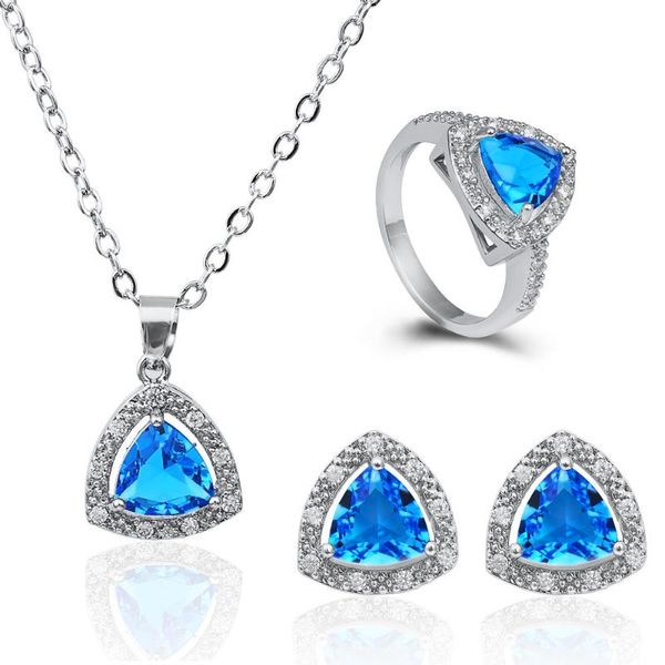 earrings & necklace silver plated fashion ring exquisite sapphire jewelry sets