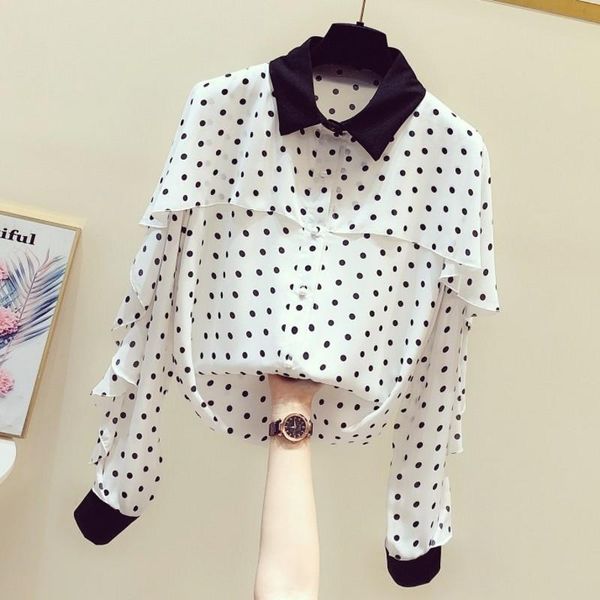 women's blouses & shirts 2021 korea-style western style polka dot ruffles long sleeve chiffon color block turn down collar female, White
women's blouses & shirts 2021 korea-style western style polka dot ruffles long sleeve chiffon color block turn down collar female, White
