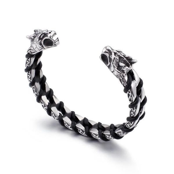 bangle haolynjoy stainless steel leather bangles vintage metal viking wolf men's bracelet charm jewelry, Black
bangle haolynjoy stainless steel leather bangles vintage metal viking wolf men's bracelet charm jewelry, Black