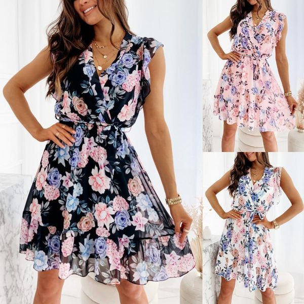 casual dresses ladies fashion summer women chiffon floral mini dress ruffle bandage beach party white sleeveless sundress, Black;gray
casual dresses ladies fashion summer women chiffon floral mini dress ruffle bandage beach party white sleeveless sundress, Black;gray