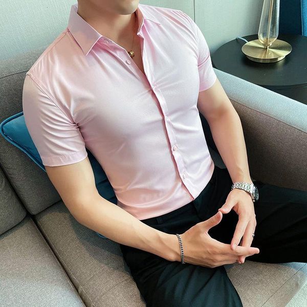 men's casual shirts korte mouw effen kleur sociale toevallige slim fit shirt camisa masculina heren club camisas kleding hoge kwaliteit, White;black
men's casual shirts korte mouw effen kleur sociale toevallige slim fit shirt camisa masculina heren club camisas kleding hoge kwaliteit, White;black
