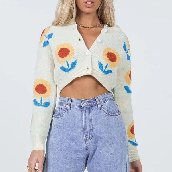 women's knits & tees women cropped cardigan sun flower print sweaters single breasted jumpers full sleeve autumn y2k woman coat top, White
women's knits & tees women cropped cardigan sun flower print sweaters single breasted jumpers full sleeve autumn y2k woman coat top, White
