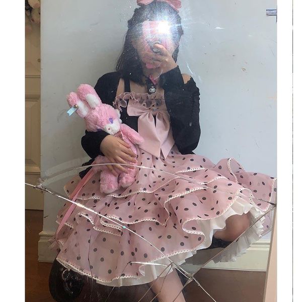 casual dresses sweet autumn pink polka dot lolita dress women japanese kawaii bow spaghetti strap soft girl cute jsk loli mini party dres, Black;gray
casual dresses sweet autumn pink polka dot lolita dress women japanese kawaii bow spaghetti strap soft girl cute jsk loli mini party dres, Black;gray