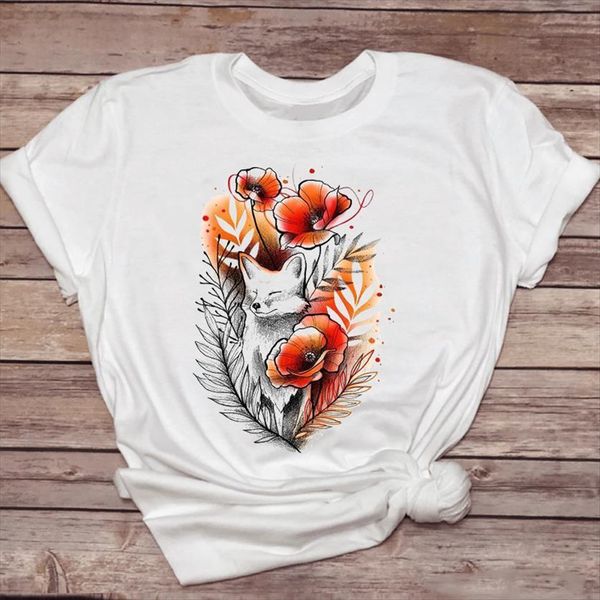 fox kawaii floral flower 90s women t shirt style cute fashion ladies print graphic lady female tee, White
fox kawaii floral flower 90s women t shirt style cute fashion ladies print graphic lady female tee, White