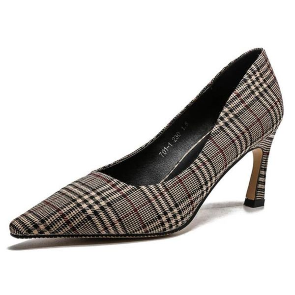 women shoes pointed toe pumps checkered cloth basic flock slip-on shallow wedding party casual 7cm thin high heels dress, Black
women shoes pointed toe pumps checkered cloth basic flock slip-on shallow wedding party casual 7cm thin high heels dress, Black