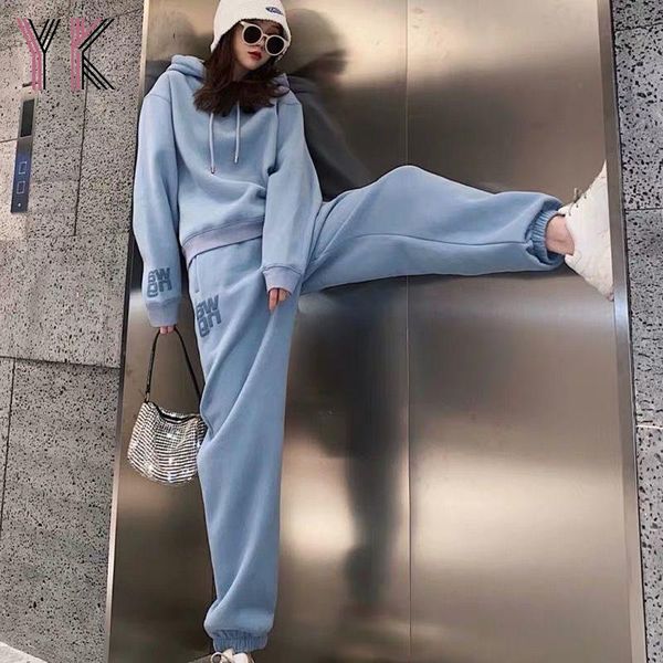 blue solid color hooded pullover sweater + harem pants suit long sleeve women's sports two-piece casual joggers sportswear, White
blue solid color hooded pullover sweater + harem pants suit long sleeve women's sports two-piece casual joggers sportswear, White