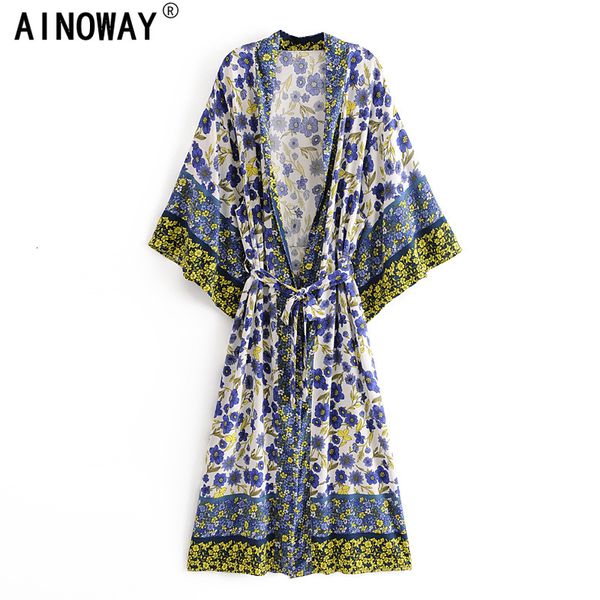 multi women vintage chic floral print sashes bohemian kimono ladies v neck batwing sleeves boho maxi dress robe, White
multi women vintage chic floral print sashes bohemian kimono ladies v neck batwing sleeves boho maxi dress robe, White