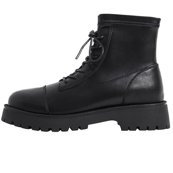 boots size35-40 motorcycle for women autumn fashion round toe lace-up ladies platform all-match shoes botines mujer sh111, Black